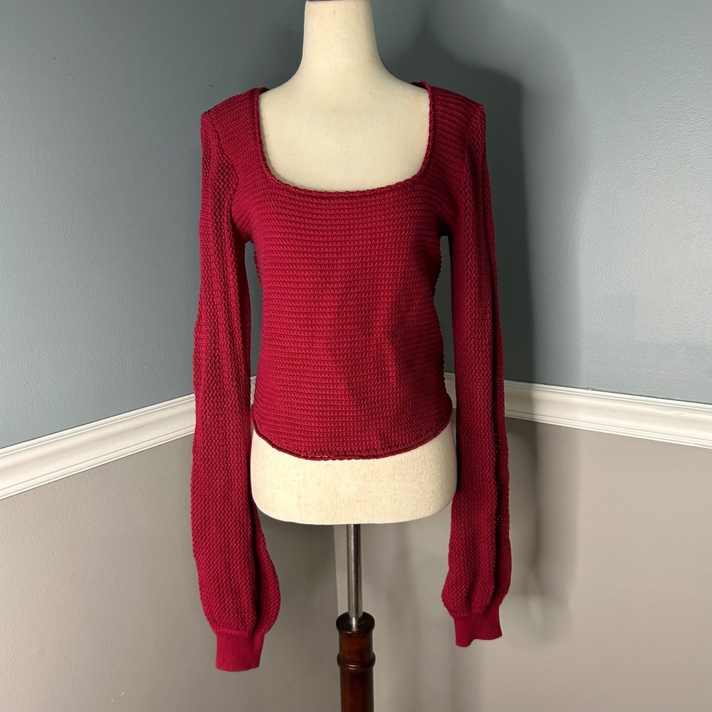 Lulus burgundy Red Textured Knit Cropped Scoop Neck Sweater Large